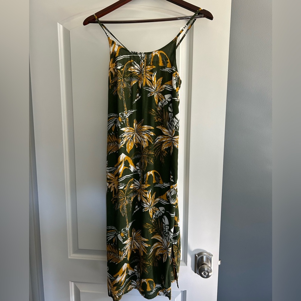 Green and Yellow Leaf Print H&M Midi Dress